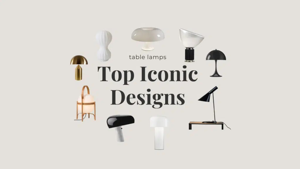 Top Iconic Designs Tischleuchten, Snoopy von Flos, Atollo von Oluce, Panthella von Louis Poulsen